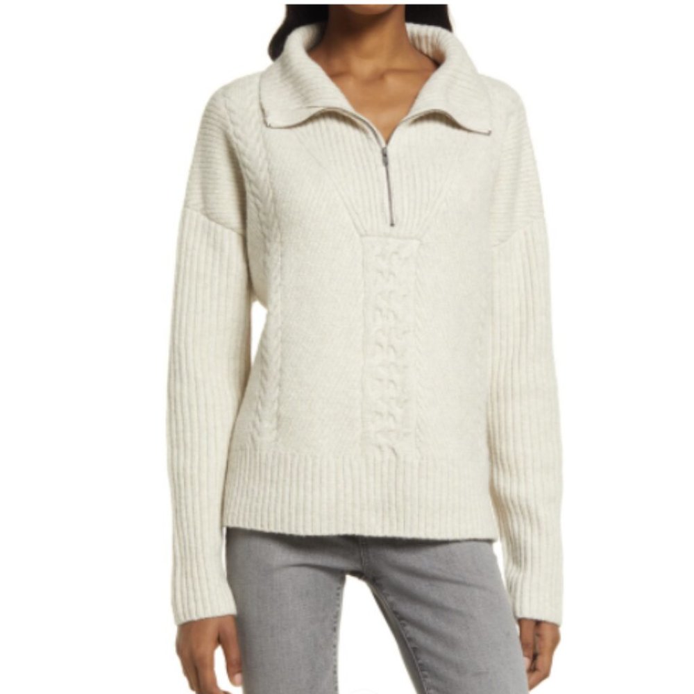 Treasure & Bond Quarter Zip Cable Knit Sweater L